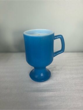 Blue Pedestal Milk Glass Mug Cottom Crisp scented Candle